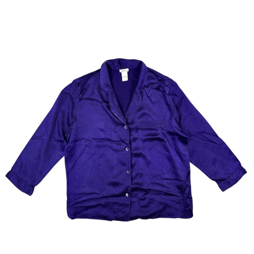 Neiman Marcus Purple 100% Silk Pajama Top Button Front Long Sleeve Large